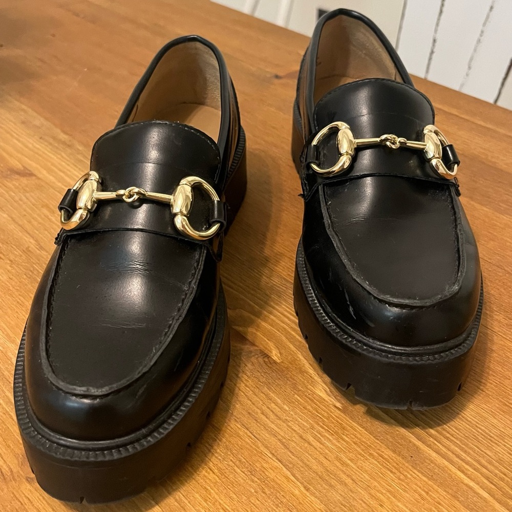 H&M Black Loafers with Gold Accents